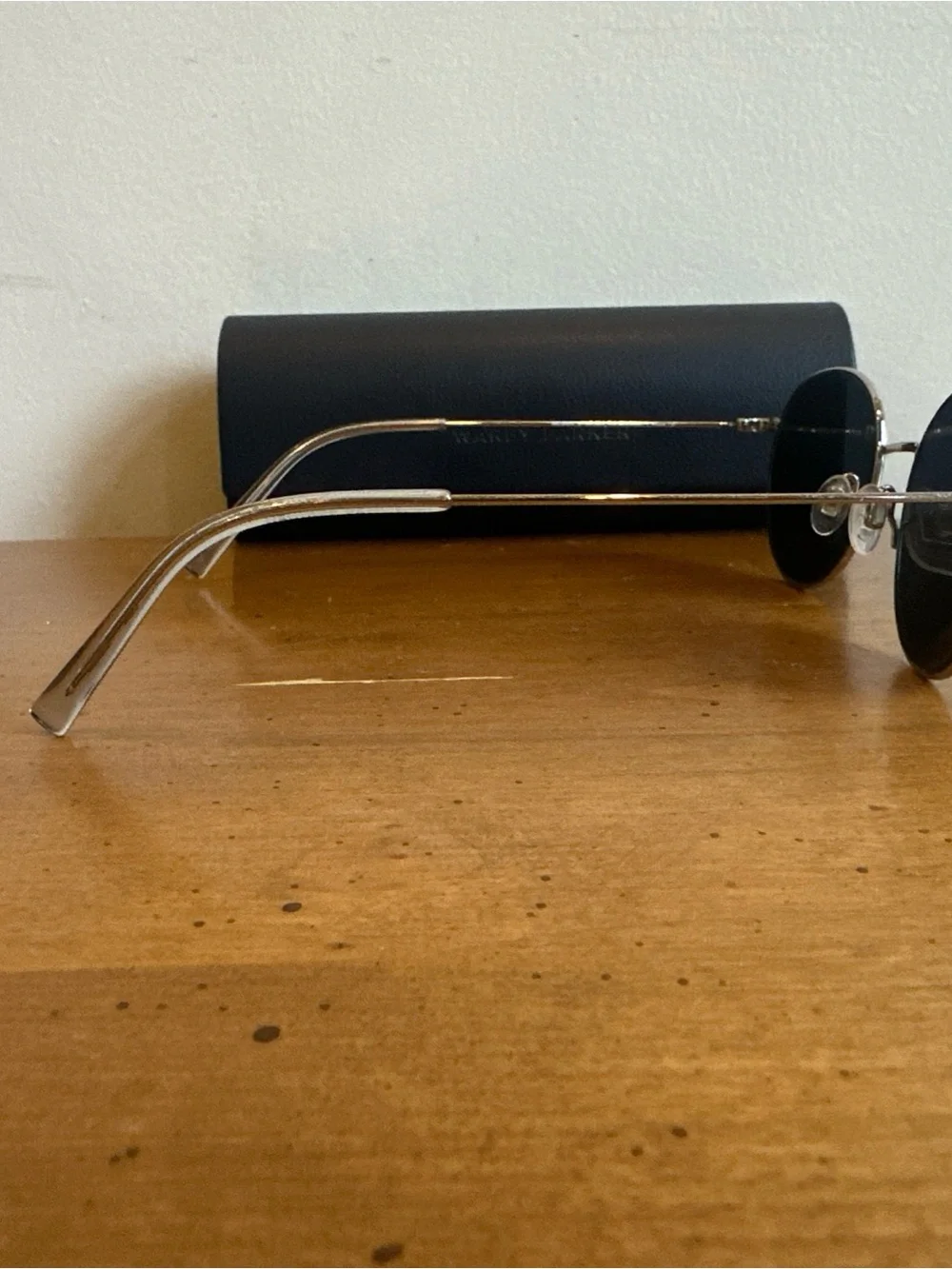 Warby Parker Merrick Sunglasses Polished Silver 50/18-140 Blue Round Frames